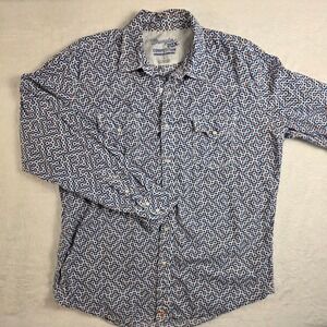 Wrangler 20X Competition Shirt Mens Large Blue Orange Geometric Pearl Snap